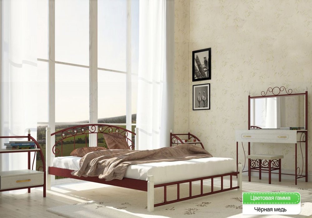  Купить Металлические кровати Металлическая двуспальная кровать "Афина" на деревянных ножках Металл-Дизайн