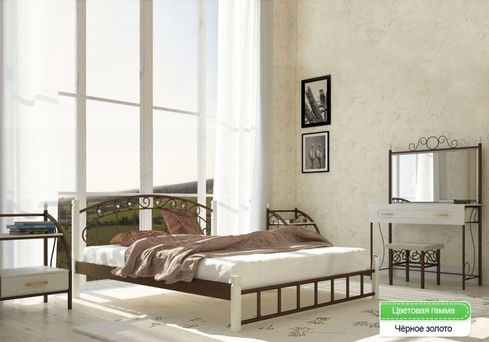  Недорого Кровати Металлическая двуспальная кровать "Афина" на деревянных ножках Металл-Дизайн