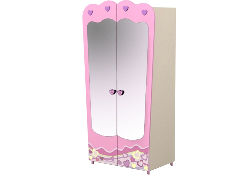 Детский шкаф Pink Pn-02-1 с зеркалами Дорис, Ширина 105см, Глубина 59см