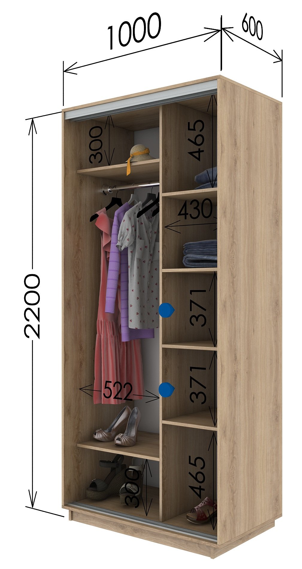 шкаф глубиной 50 см для одежды купе