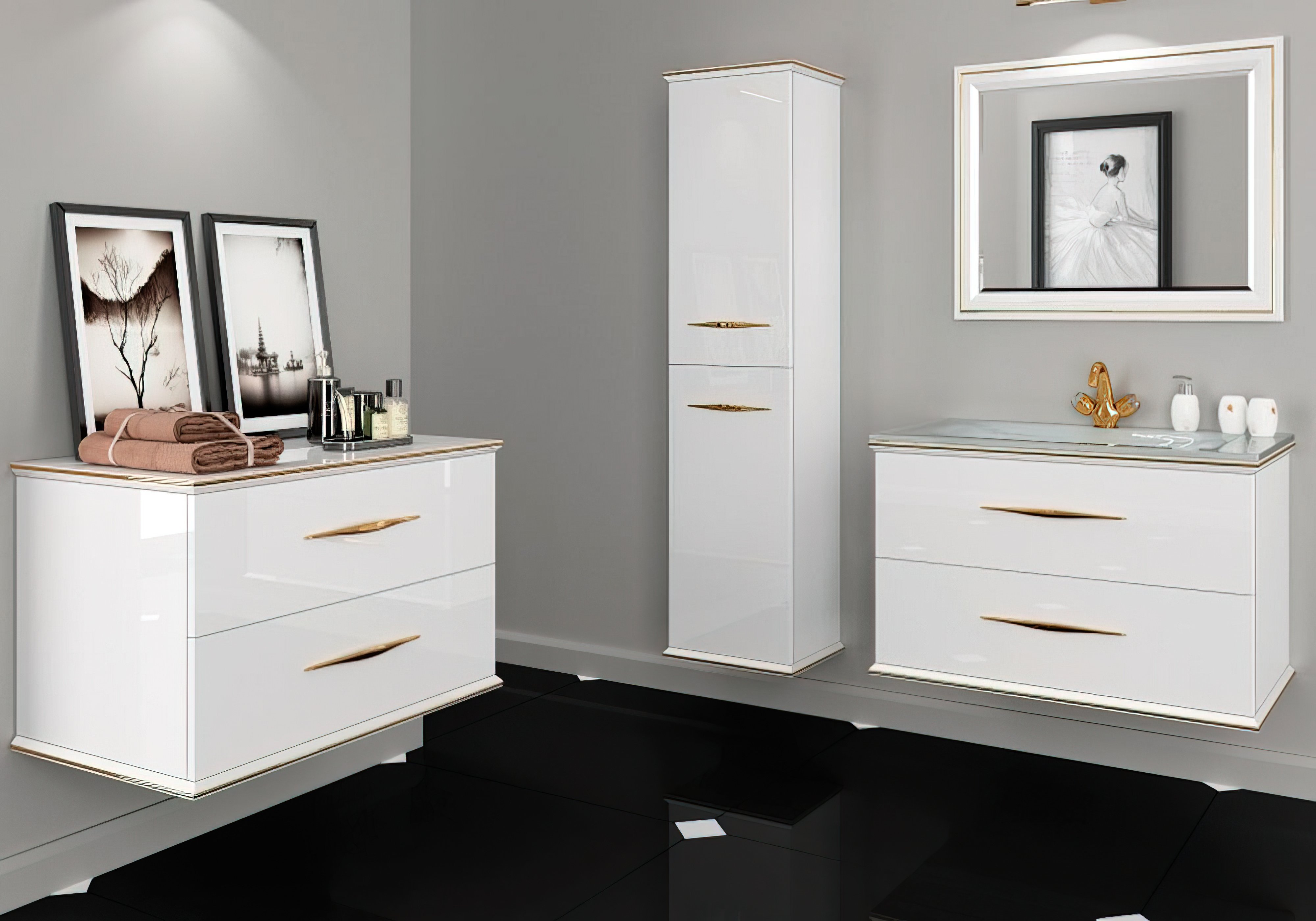 Комплект мебели для ванной Cassandre Marsan, Монтаж Навесной, Цвет Белый