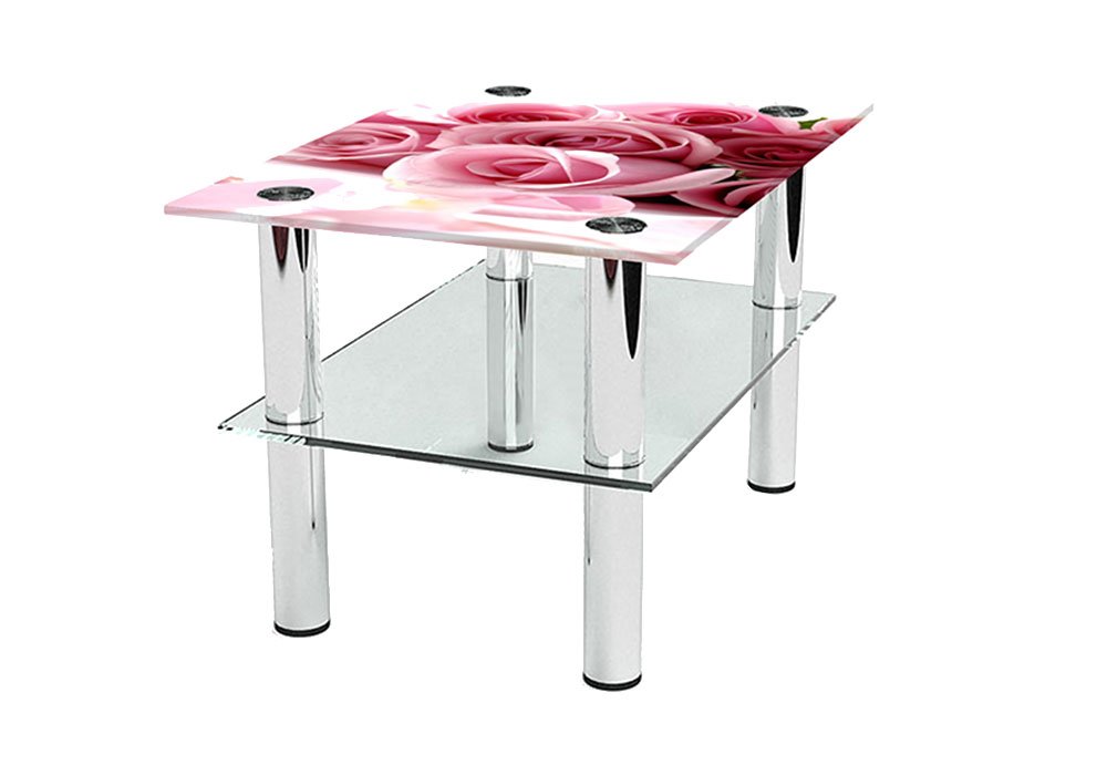  Купити Журнальні столики і столи Стіл журнальний скляний "Бочка Pink Roses" 53х70 Діана