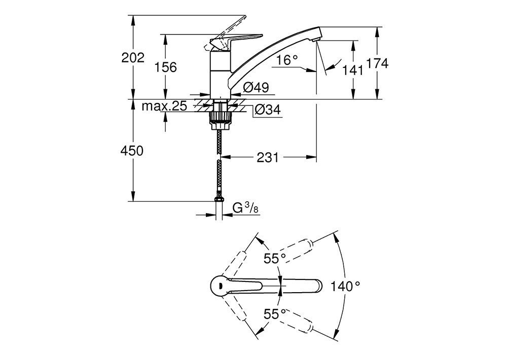  Недорого Змішувачі Змішувач "Bau Eco OHM 31680000" GROHE 