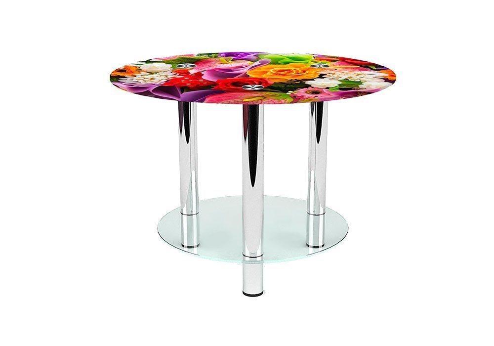  Купити Журнальні столики і столи Стіл журнальний скляний "Круглий Flowers" 60х60 Діана