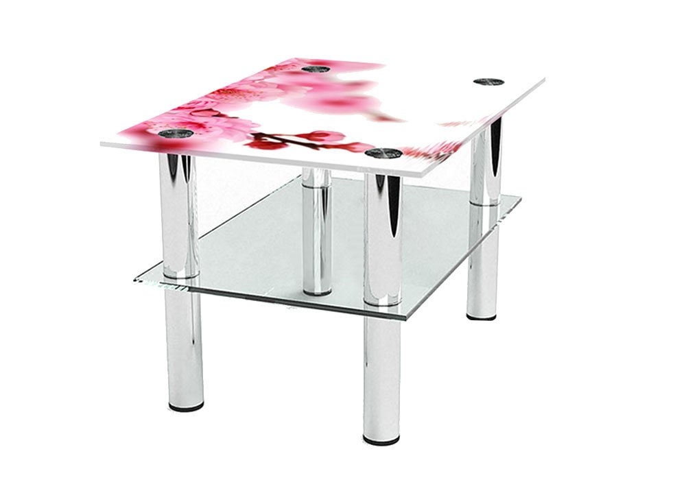  Купить Журнальные столики и столы Стол журнальный стеклянный "Прямоугольный Sakura с полкой" Диана