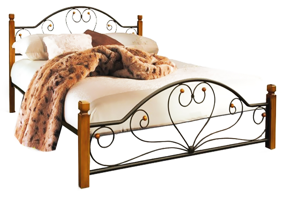 Металева двоспальне ліжко "Джоконда 140х190" на дерев'яних ніжках Метал-Дизайн