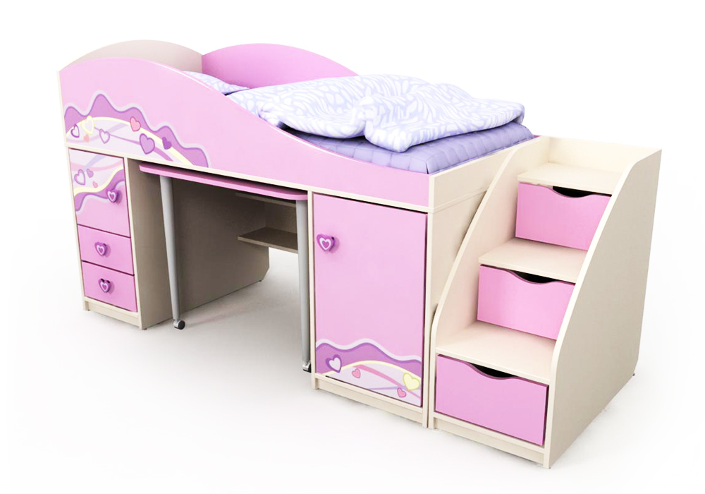 Дитяче ліжко-горище Pink Pn-40-1 Доріс, Ширина 230см, Глибина 86см