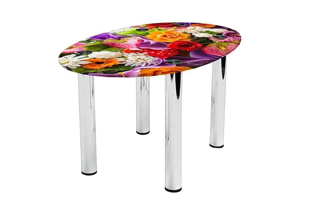  Купити Журнальні столики і столи Стіл журнальний скляний "Овальний Flowers" 46х70 Діана