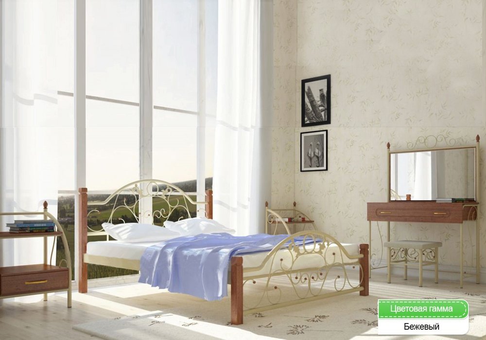  Купити Ліжка Металева ліжко "Франческа 140х190" на дерев'яних ніжках Метал-Дизайн