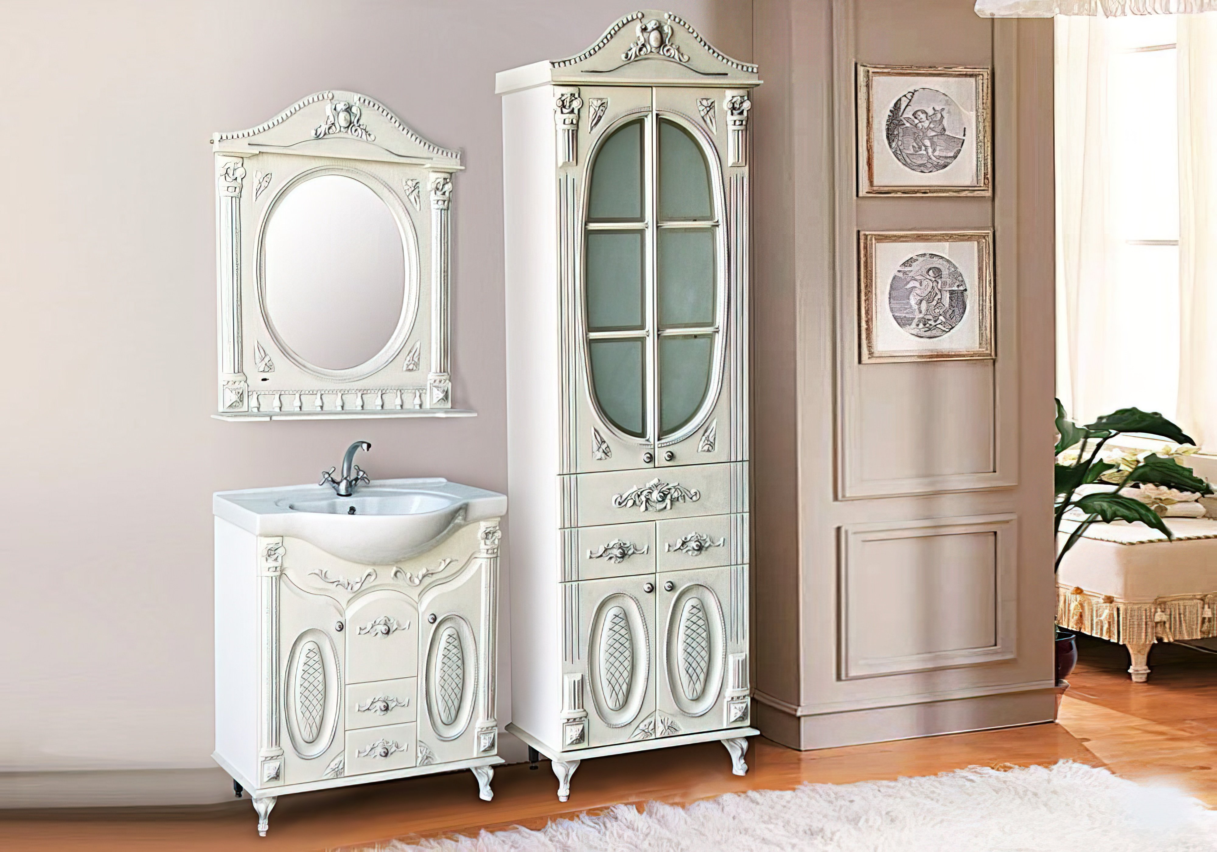  Недорого Мебель для ванной комнаты Комплект мебели для ванной "Наполеон" Ольвия