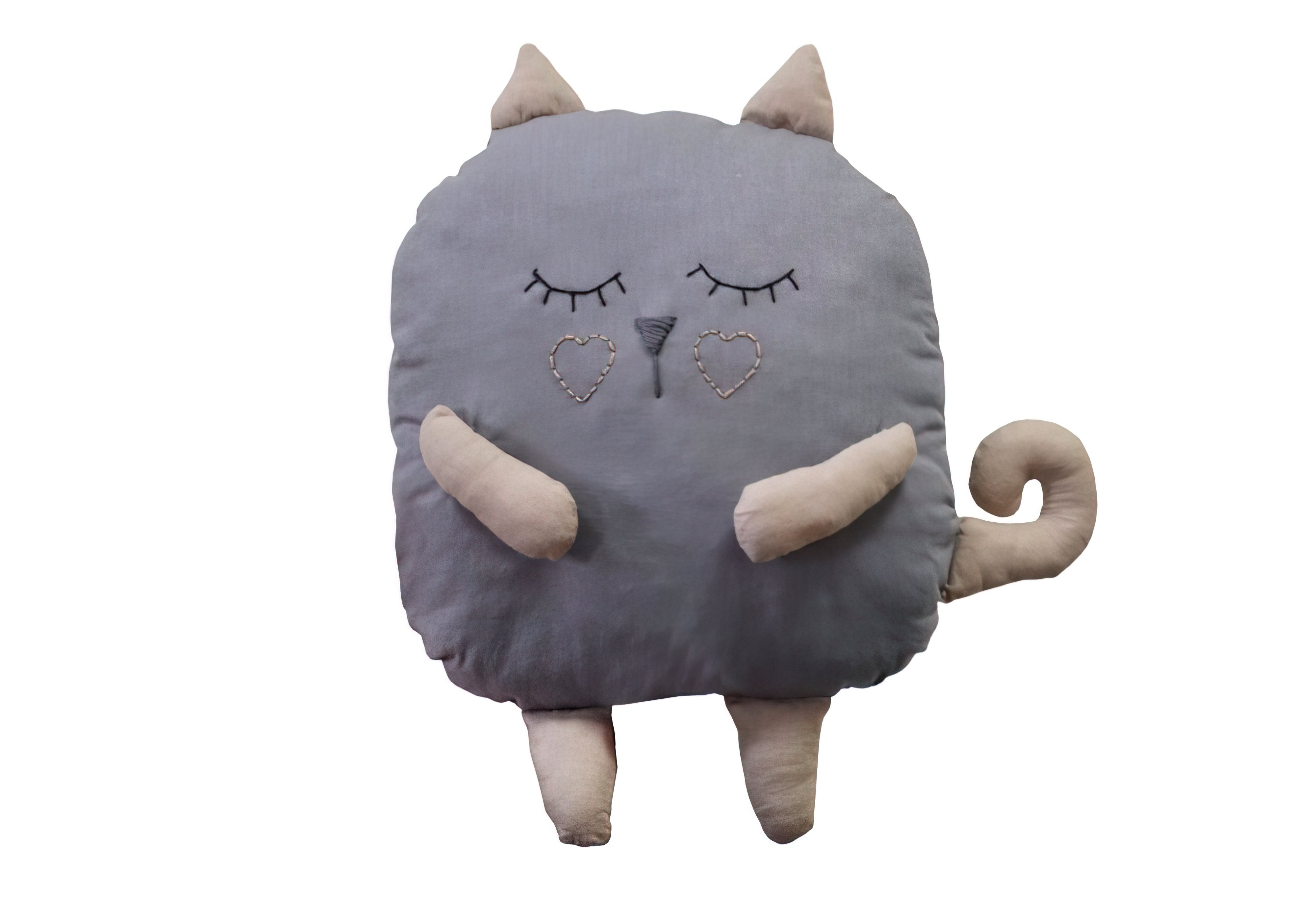 Декоративная подушка-игрушка Серый кот Прованс, Ширина 28см