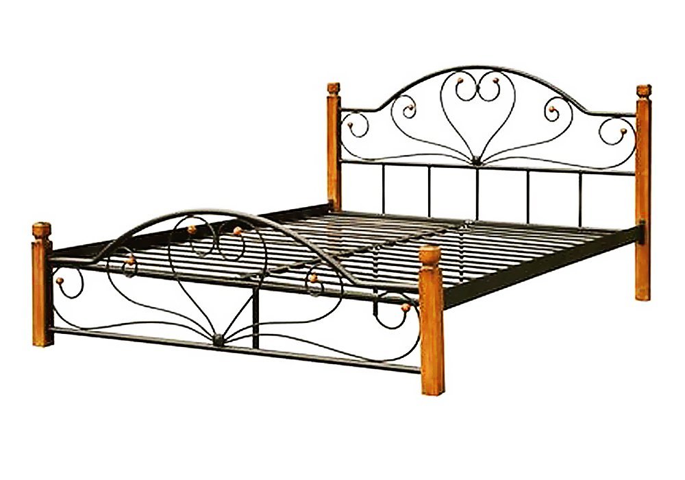  Купить Кровати Металлическая двуспальная кровать "Джоконда" на деревянных ножках Металл-Дизайн