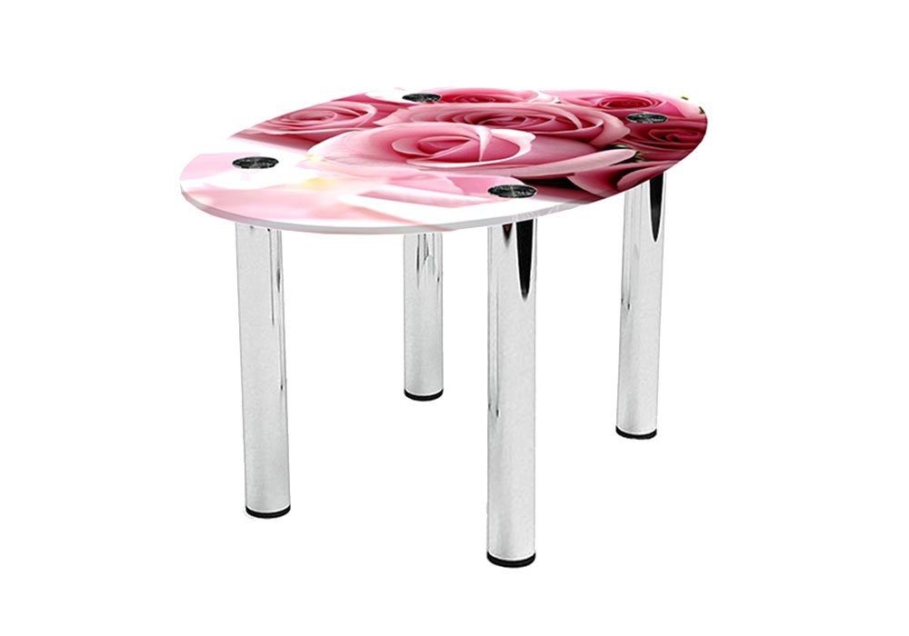  Купити Журнальні столики і столи Стіл журнальний скляний "Овальний Pink Roses" 46х70 Діана