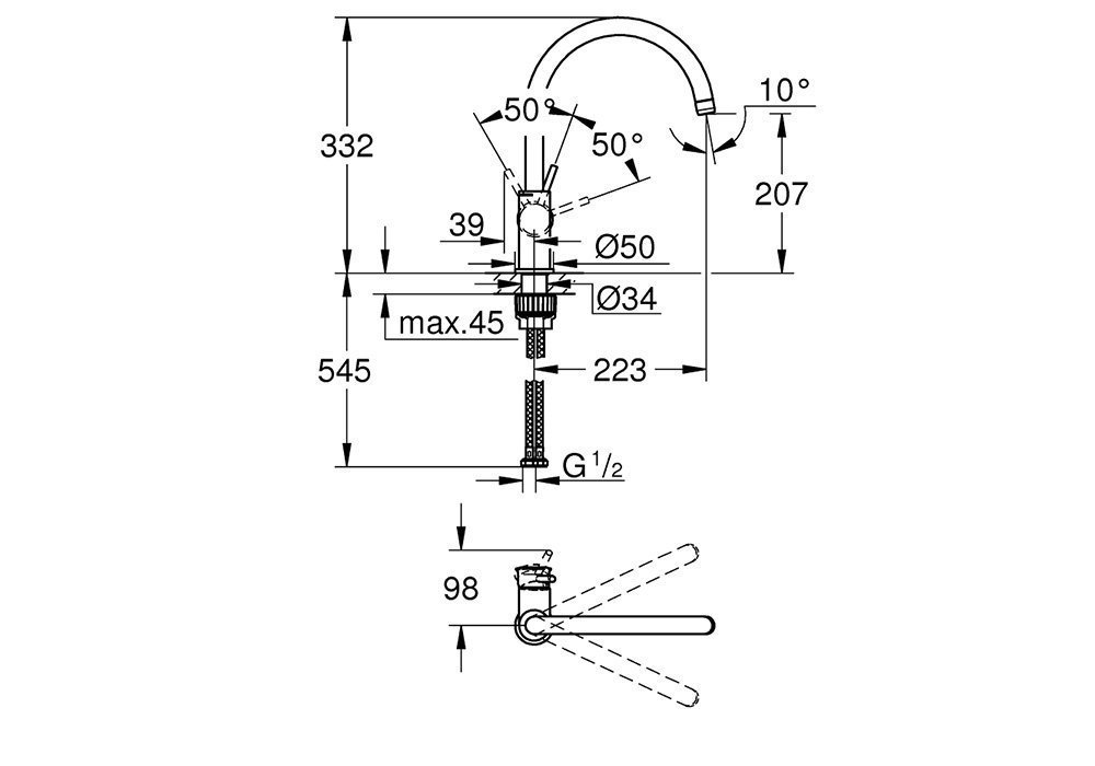  Недорого Смесители Смеситель "BauClassic OHM 31234001" GROHE