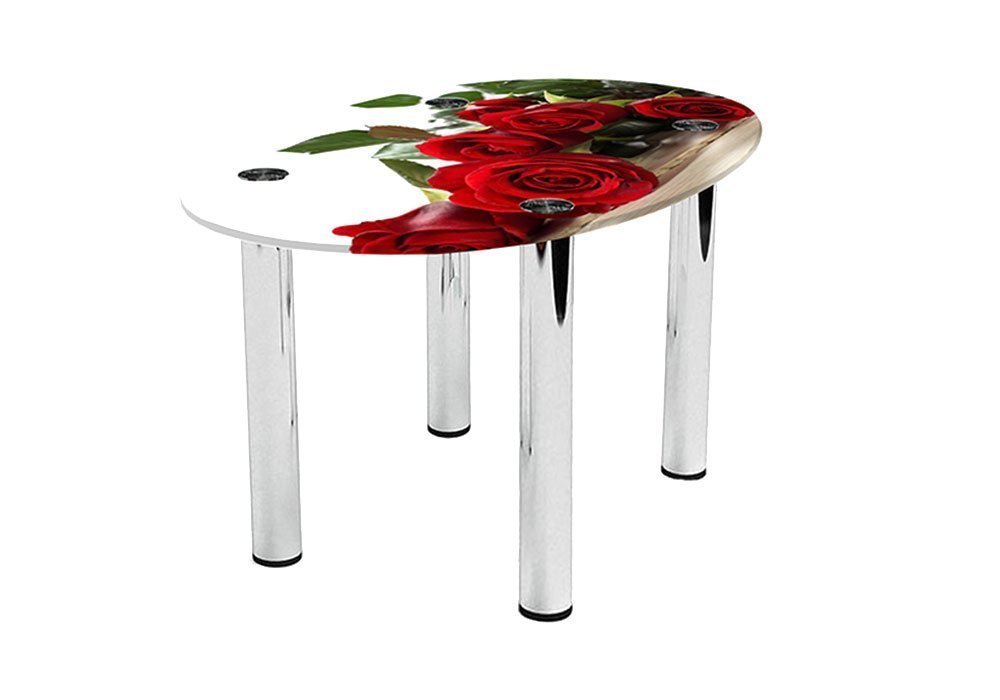  Купити Журнальні столики і столи Стіл журнальний скляний "Овальний Red Roses" 46х70 Діана