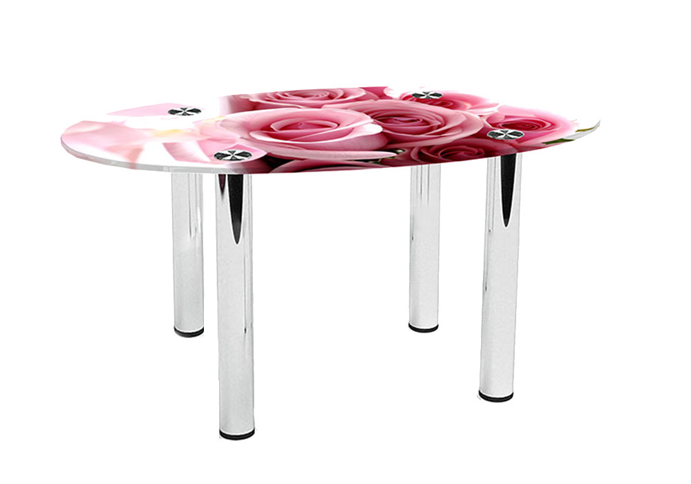 Стіл журнальний скляний "Овальний Pink Roses" 46х70 Діана