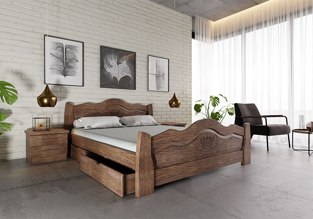  Купити Дерев'яні ліжка Ліжко "Корона" 90х190 Червоногвардійський ДОК