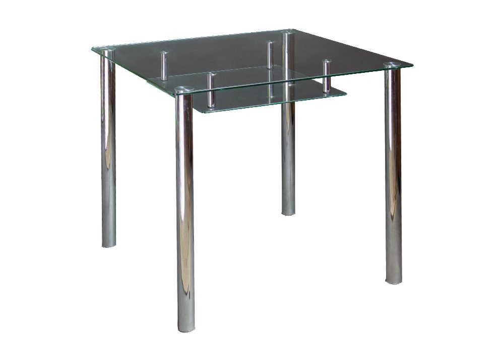  Недорого Кухонные столы Стол обеденный стеклянный "Квадратный 70" с полочкой Диана