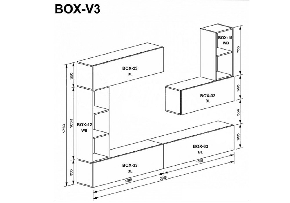  Купити Стінки у вітальню Вітальня "Box-V3" MiroMark