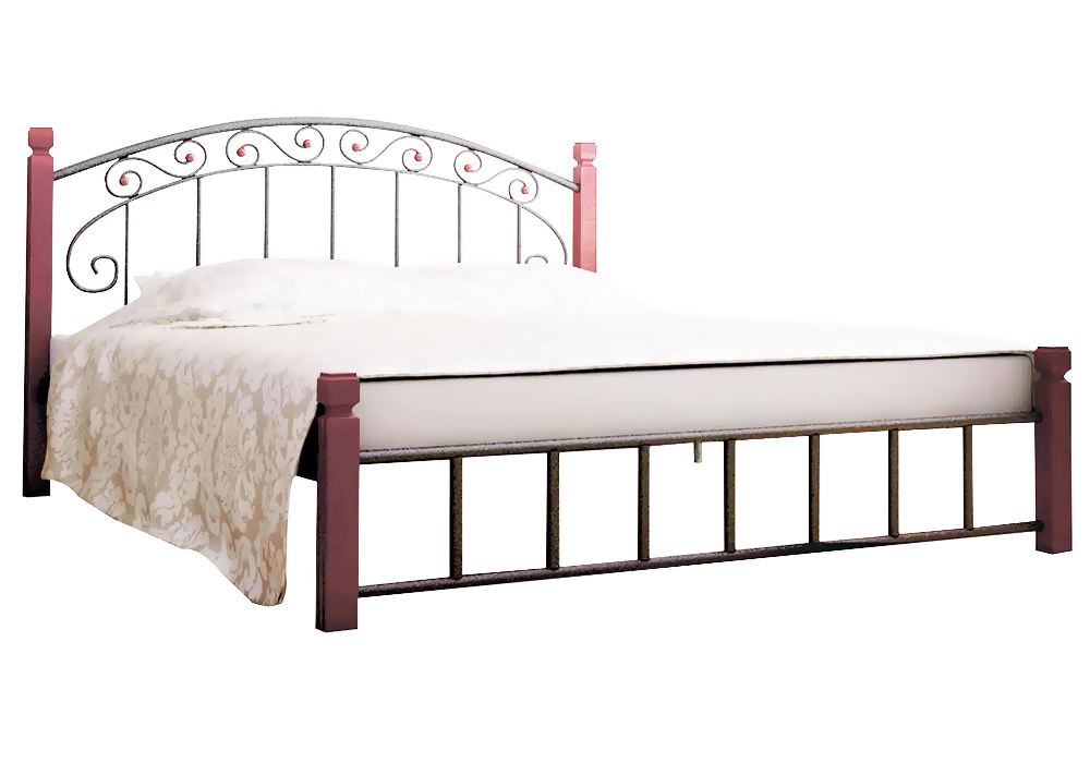 Металлическая двуспальная кровать "Афина" на деревянных ножках Металл-Дизайн