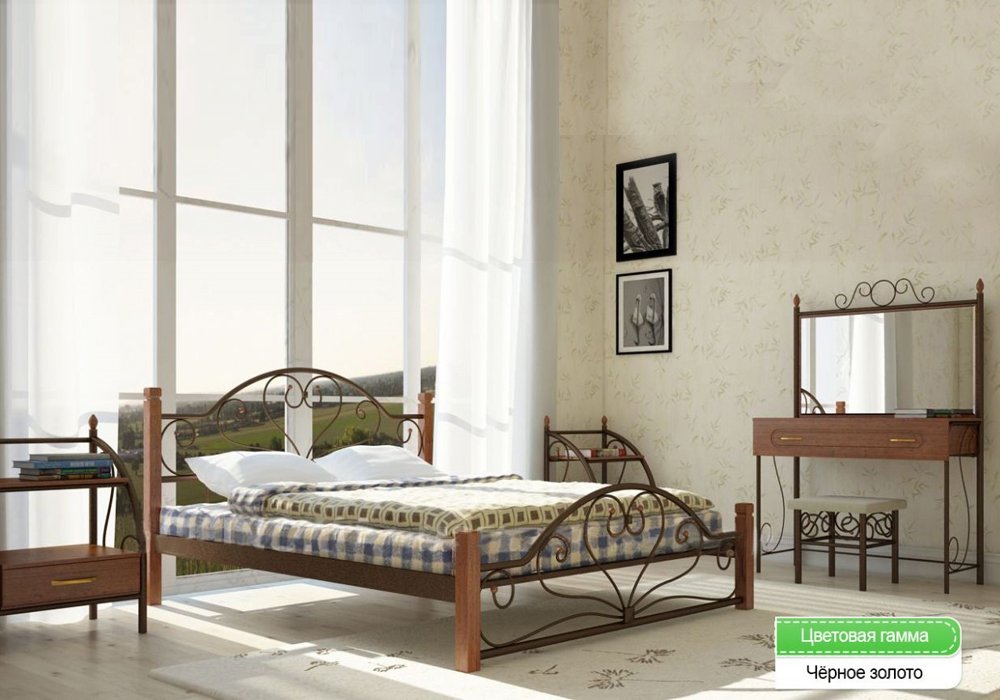  Недорого Ліжка Металева двоспальне ліжко "Джоконда 140х190" на дерев'яних ніжках Метал-Дизайн