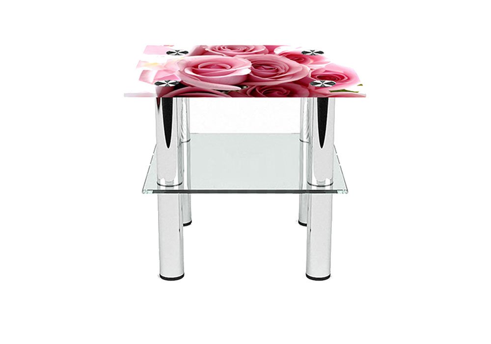  Купити Журнальні столики і столи Стіл журнальний скляний "Квадратний Pink Roses" 40х40 Діана