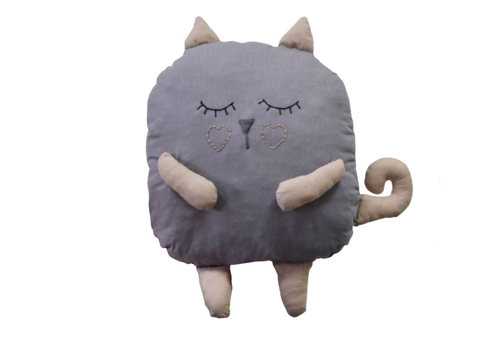 Декоративна подушка-іграшка Сірий кіт Прованс, Ширина 28см