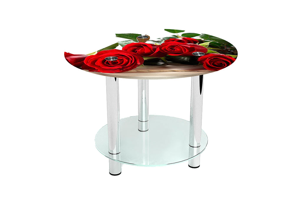 Стіл журнальний скляний "Круглий Red Roses" 60х60 Діана