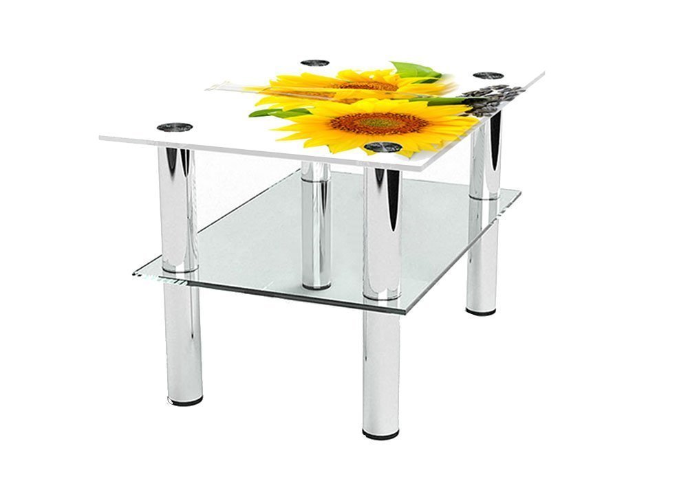  Купити Журнальні столики і столи  Стіл журнальний скляний "Прямокутний Sunflower з полицею" 38х55 Діана 