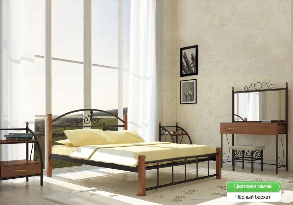  Недорого Металеві ліжка Металева ліжко "Кассандра 140х190" на дерев'яних ніжках Метал-Дизайн