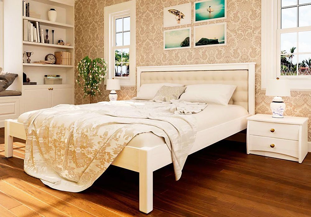  Купити Дерев'яні ліжка Ліжко з м'яким узголів'ям "Модерн М" 140х190 Червоногвардійський ДОК