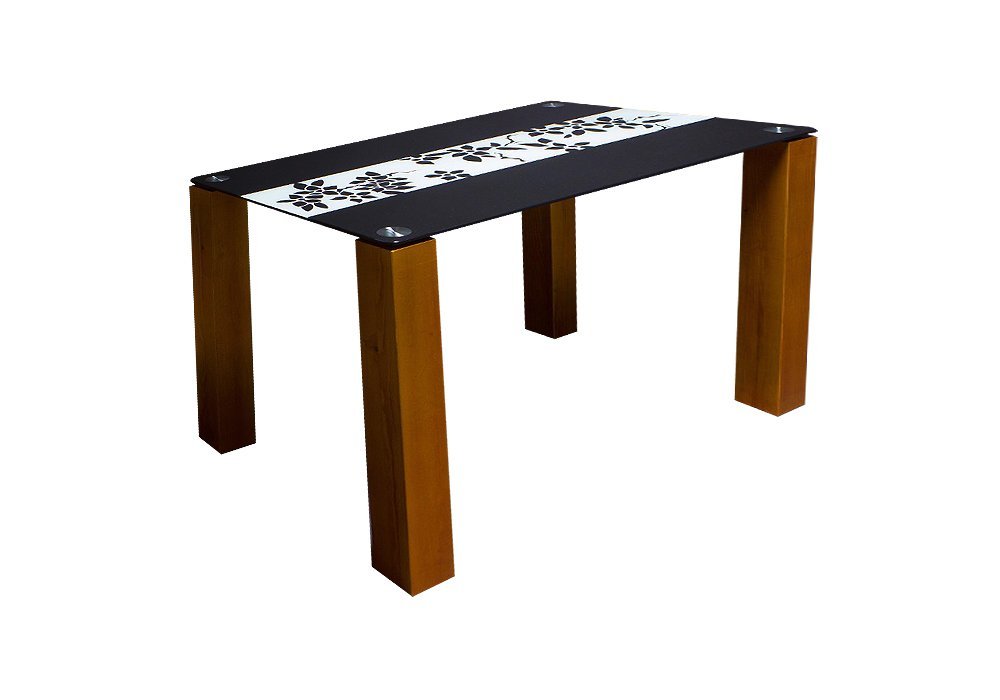  Недорого Кухонные столы Стол обеденный стеклянный "Цветы рая 91" черно-белый Диана