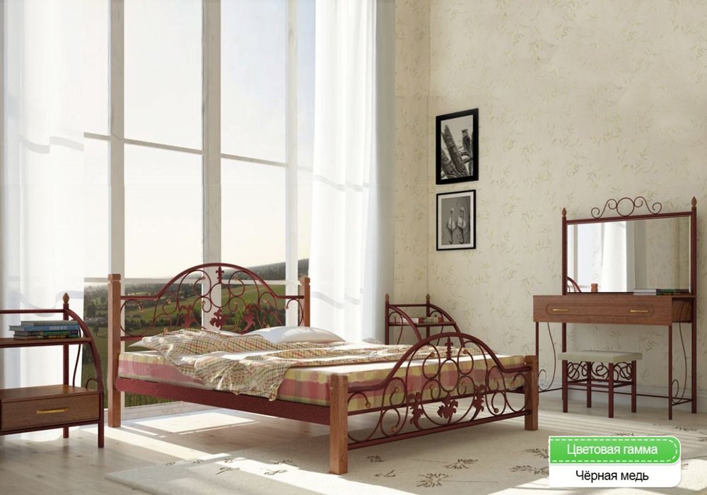  Недорого Кровати Металлическая двуспальная кровать "Жозефина" на деревянных ножках Металл-Дизайн