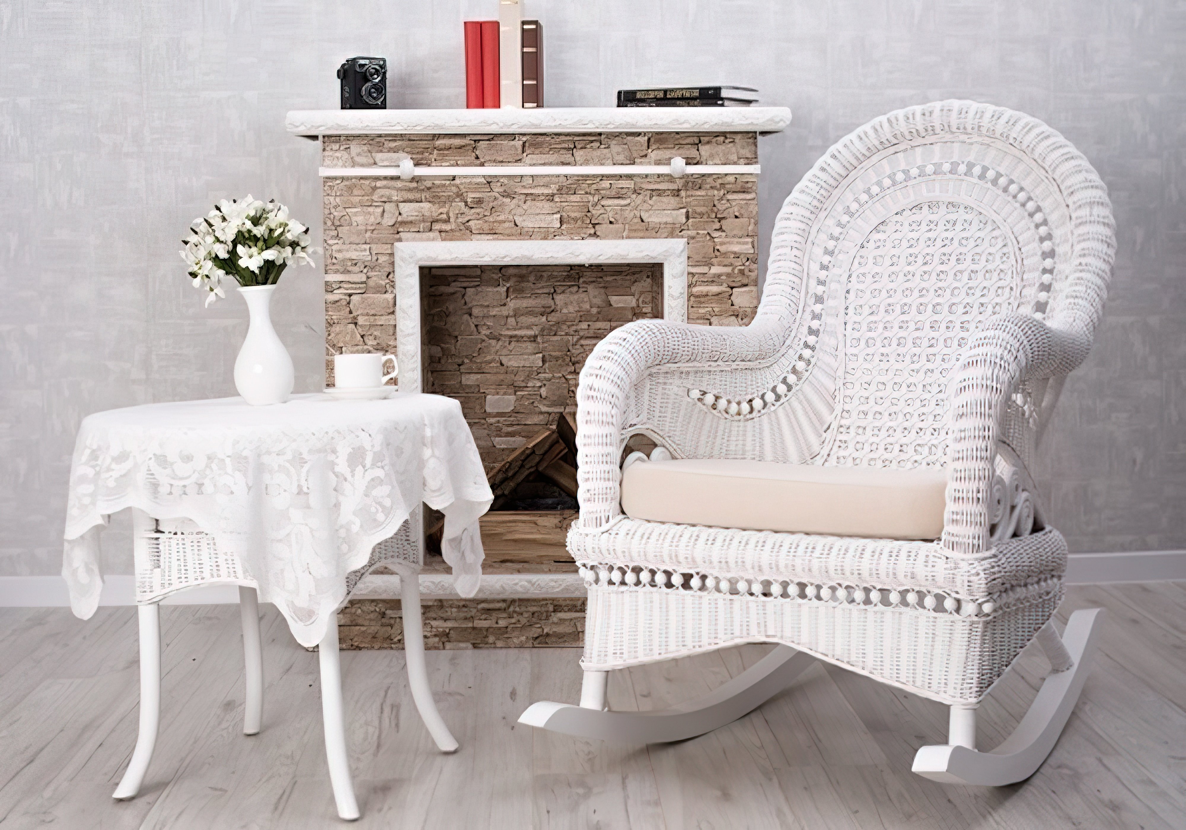  Купить Плетеная мебель из ротанга Кресло-качалка с приставным столиком "Виктория kk0014v" CRUZO