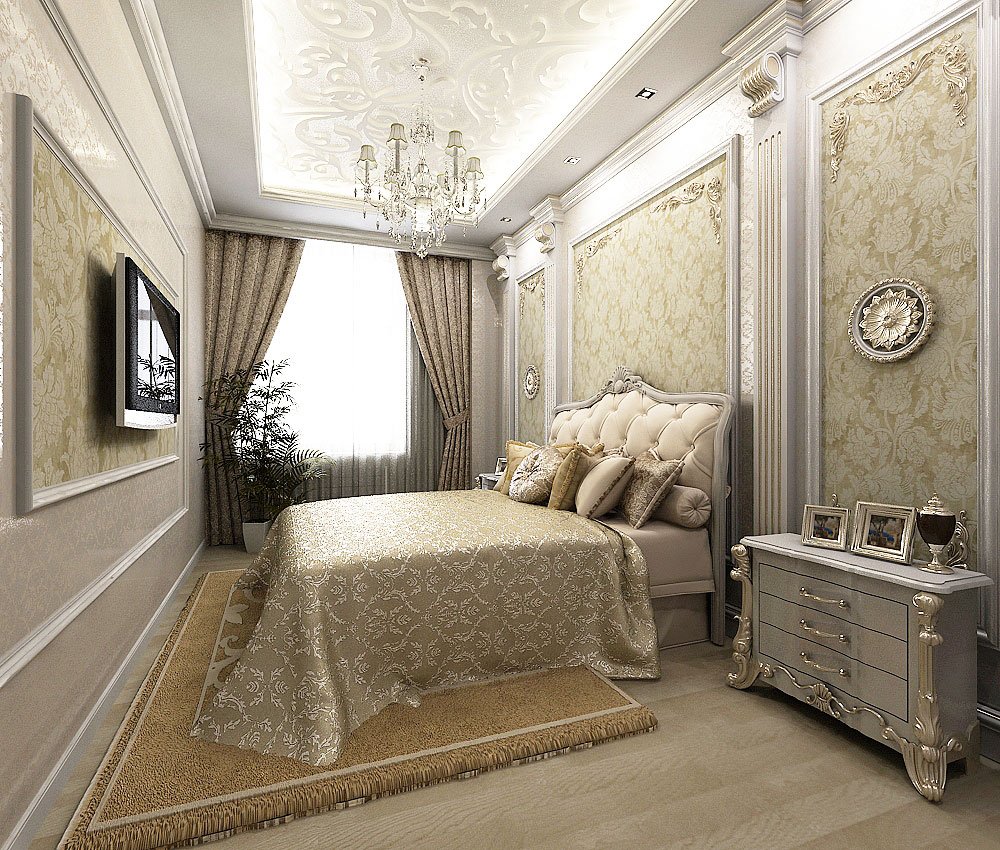 светлый интерьер спальни в классическом стиле
