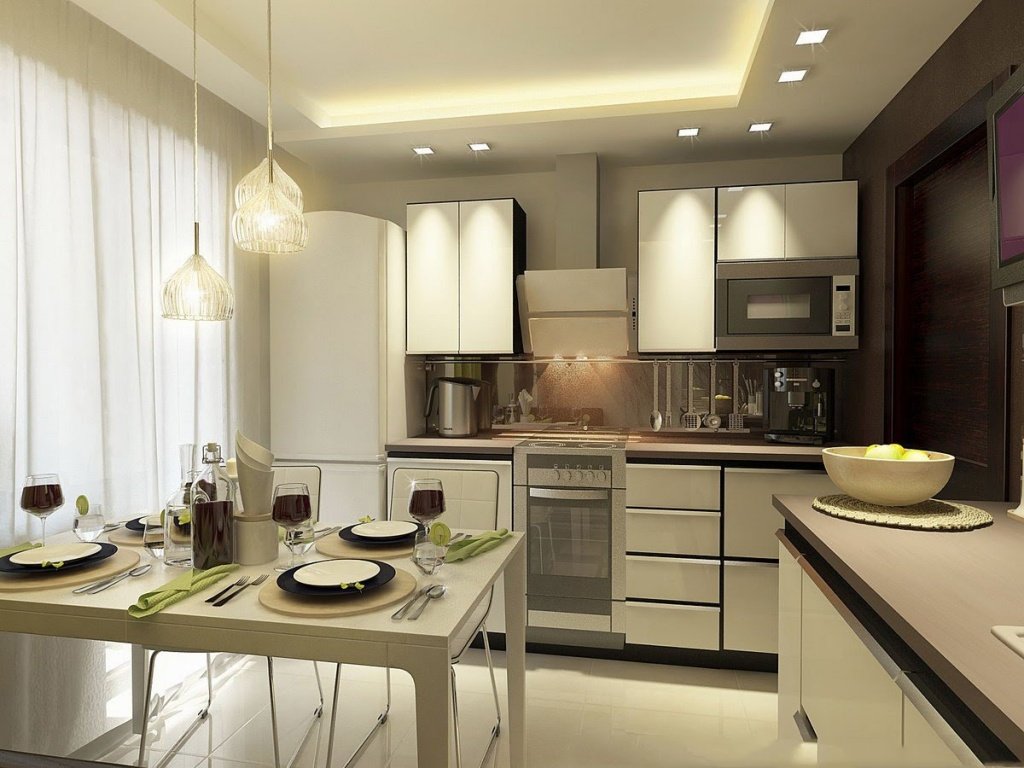 Современный дизайн кухни-гостиной в частном доме