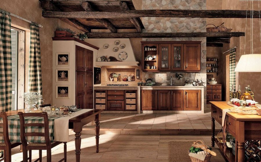 Дизайн кухни в деревянном доме из бруса фото