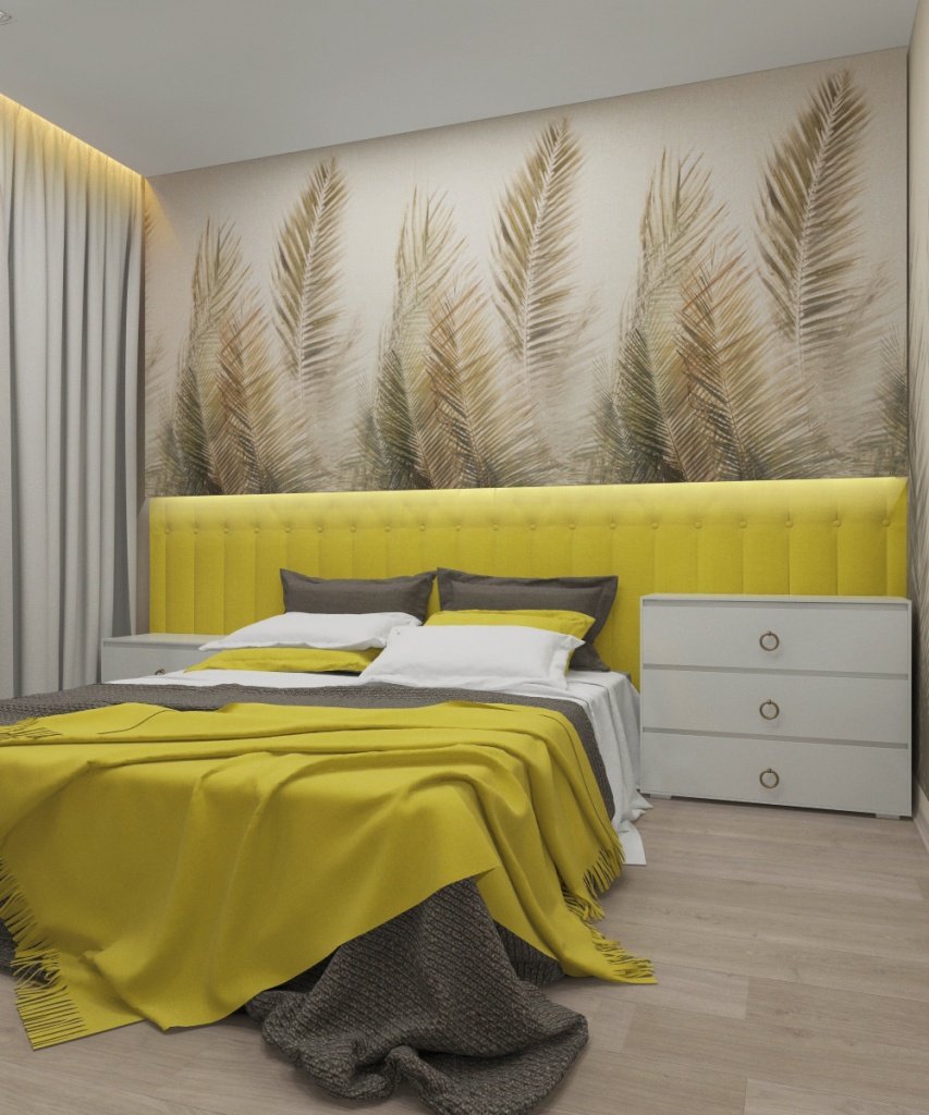 желтый цвет в современной спальни