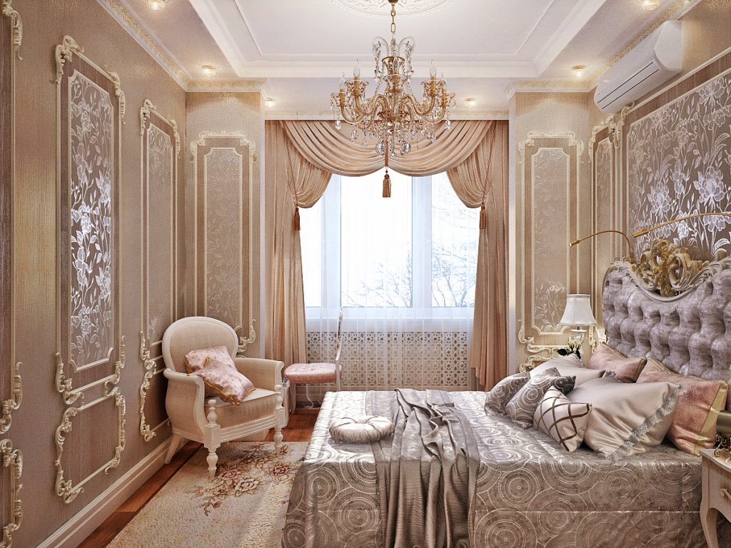 глянцевая спальня в классическом стиле