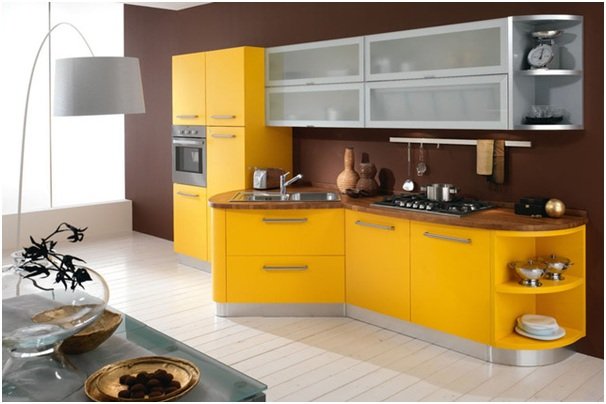 яскраві кольори використовуються для кухні модерн