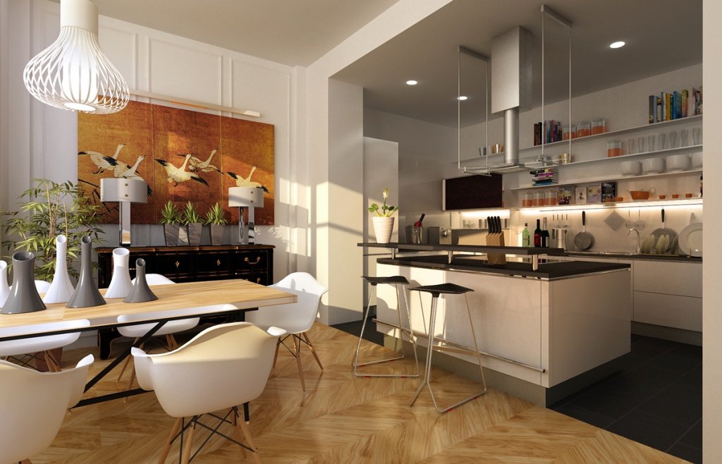 Прямоугольная кухня при правильной планировке может максимально расширить пространство комнаты