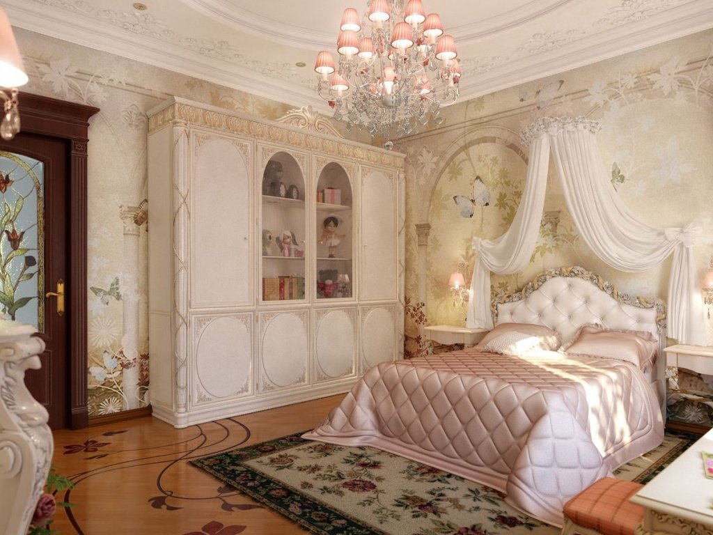 розовая спальня в классическом стиле