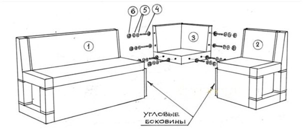 схема сборки углового дивана