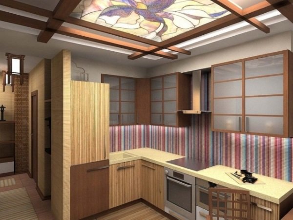 вітражне скло на стелі кухні в японському стилі