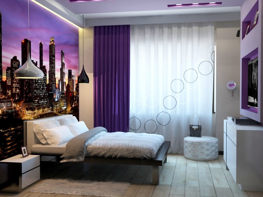 спальня в современном стиле с фотообоями