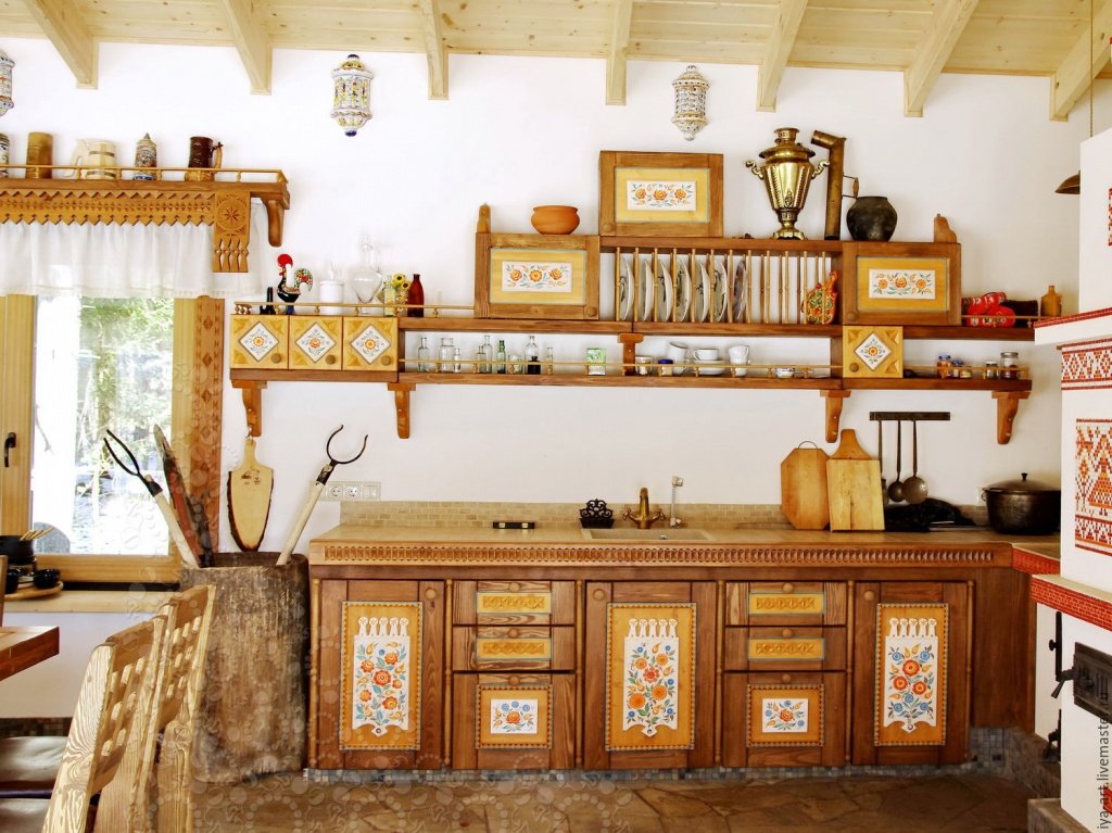 Кухня в русском стиле интерьер (53 фото)