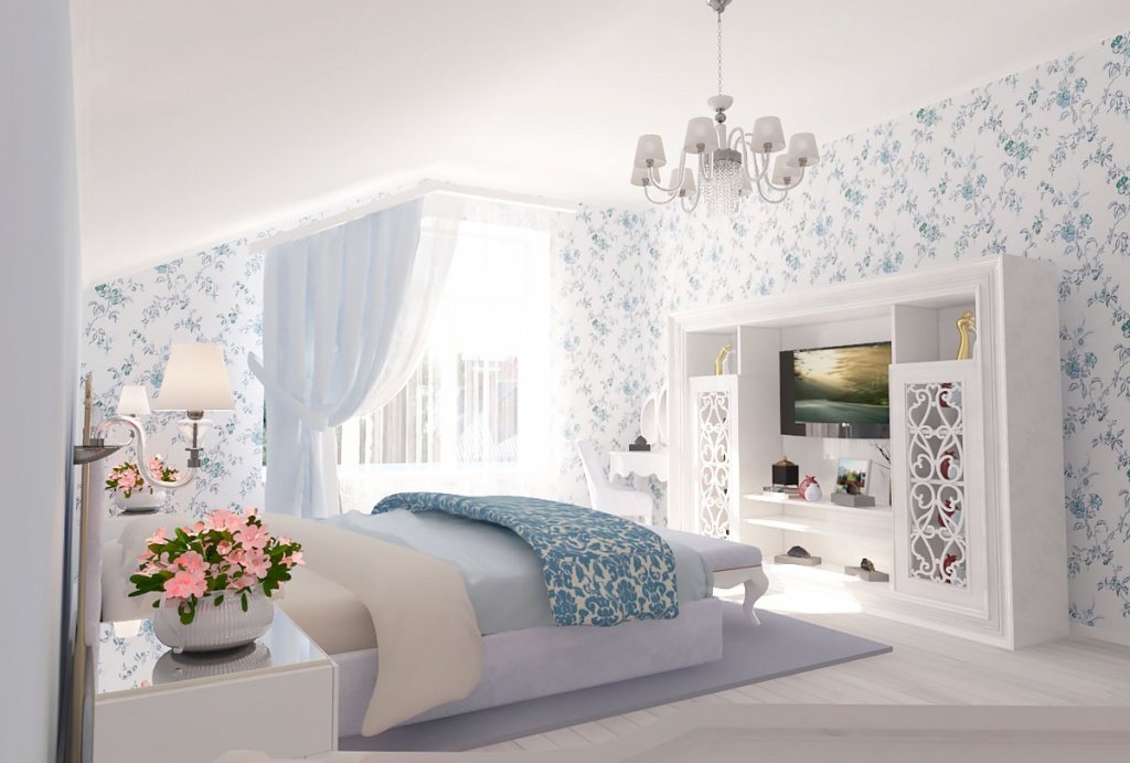бело-голубая спальня в стиле прованс