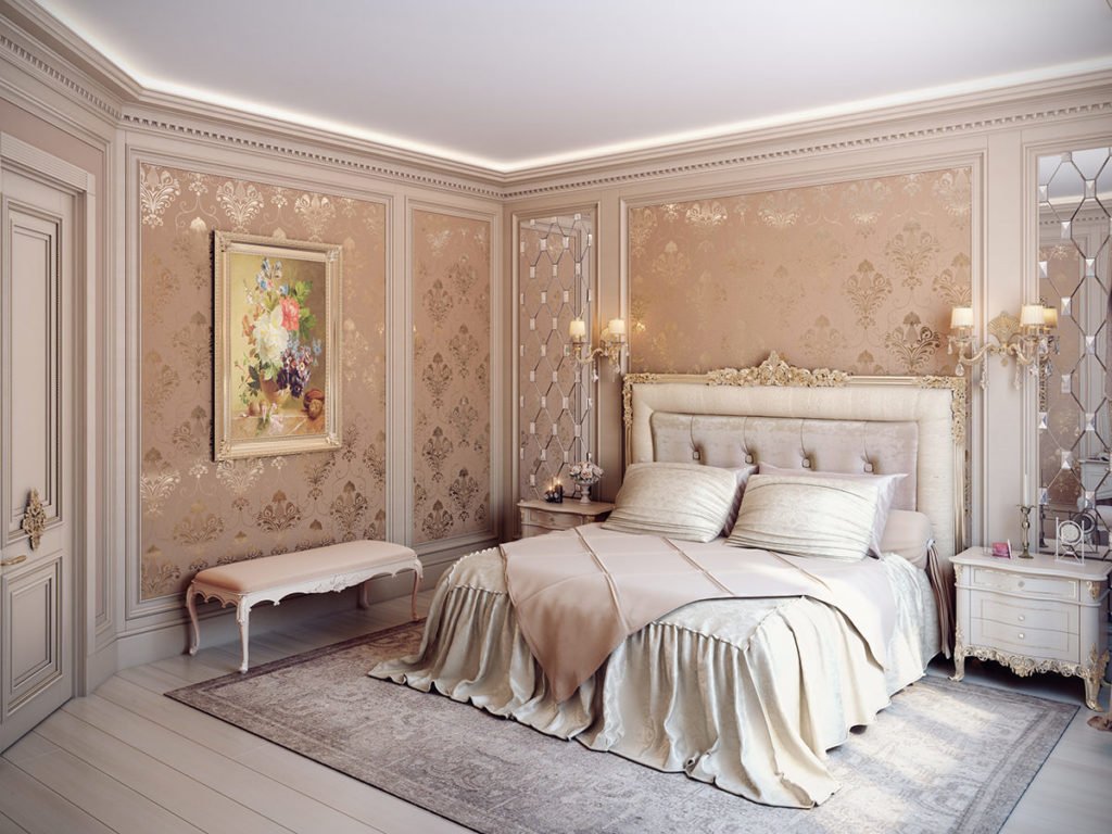 интерьер спальни в классическом стиле отделка