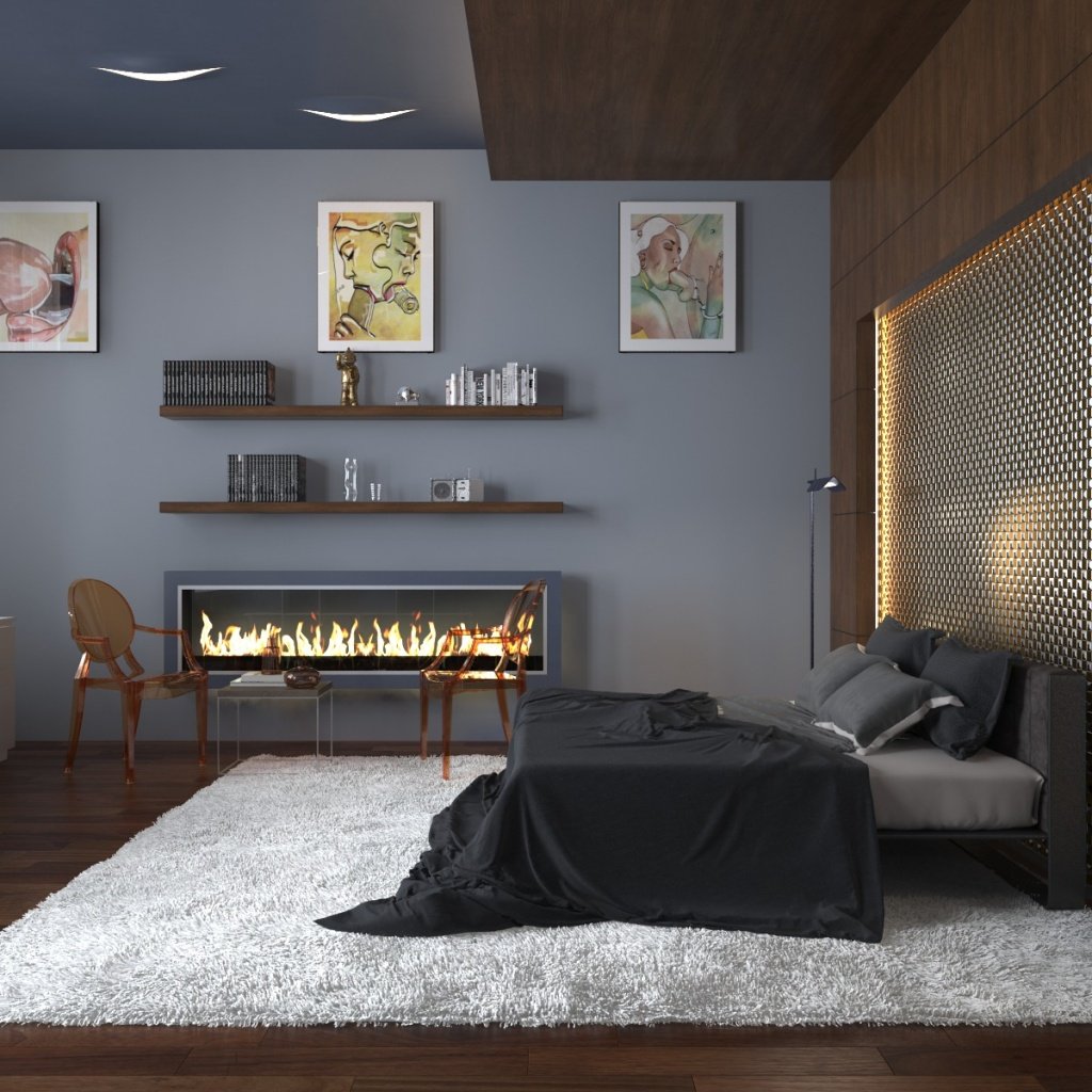 спальня в современном стиле с ковром