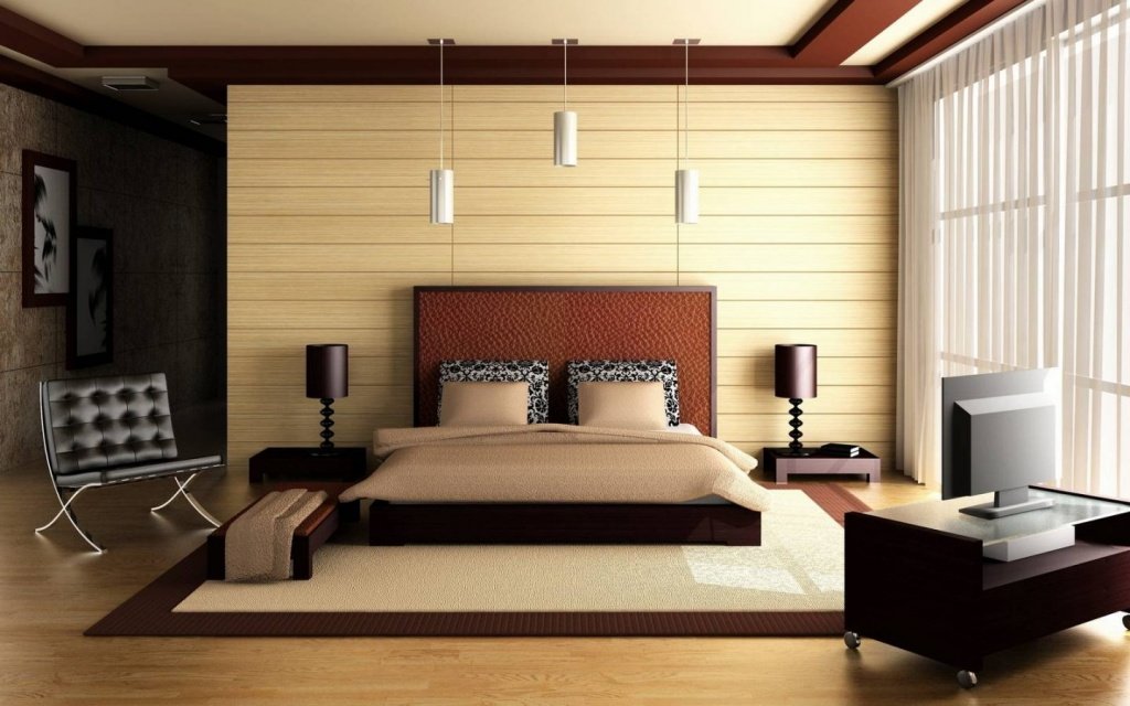 современный дизайн для просторной спальни